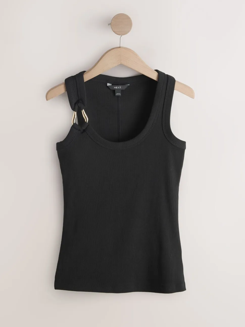 Black/Gold Trim Hardware Detail Racer Ribbed Vest Top