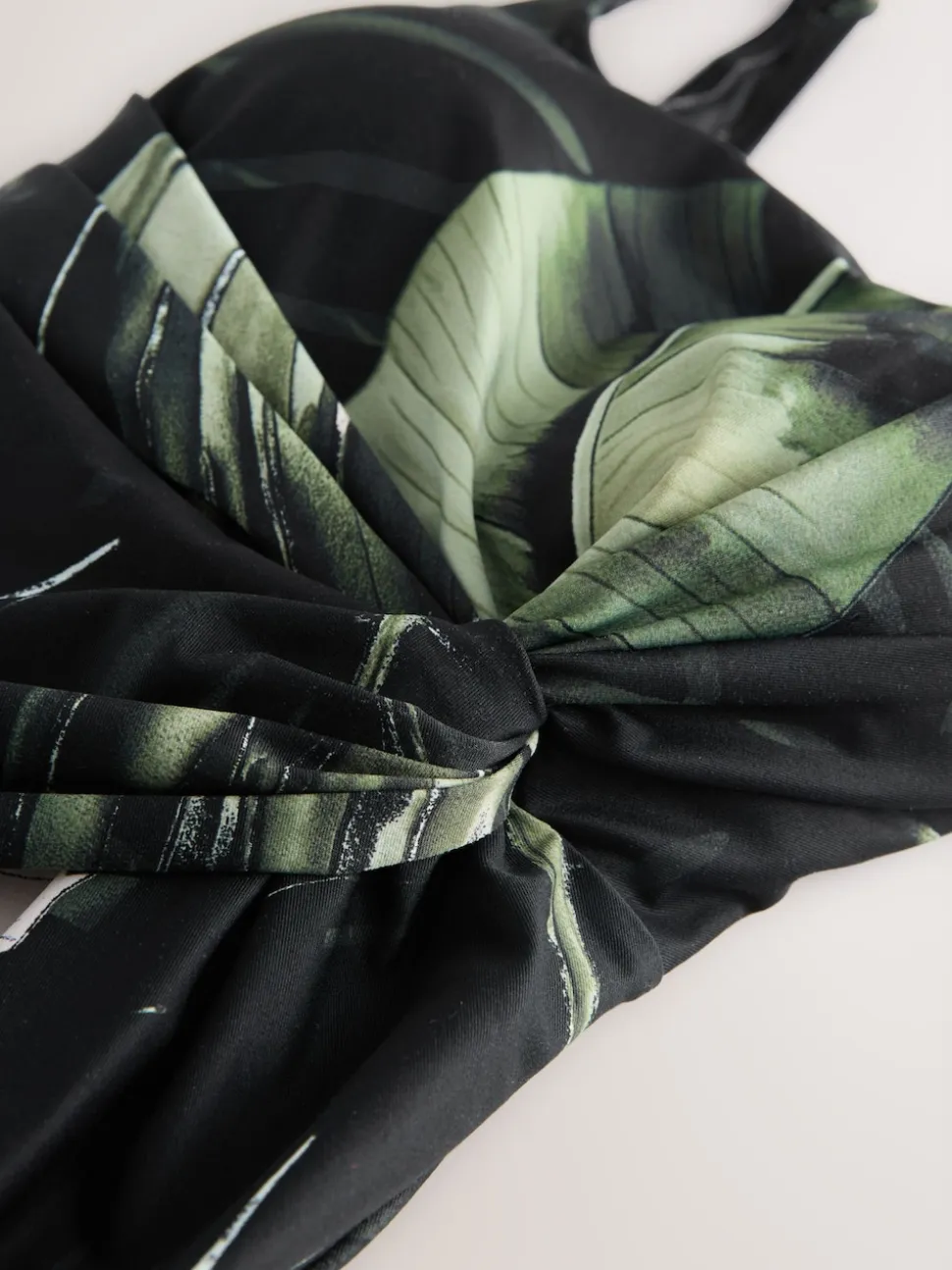 Black/Green Leaf Twist Scoop Tummy Control Swimsuit
