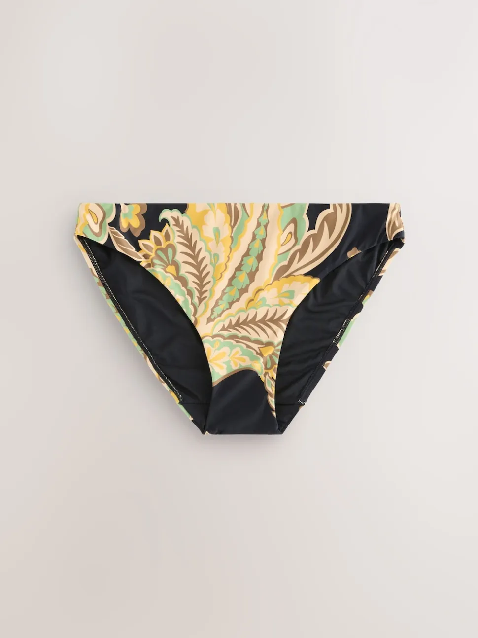 Black/Green Paisley High Leg Print Bikini Bottoms
