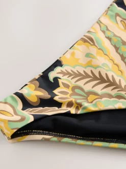 Black/Green Paisley High Leg Print Bikini Bottoms