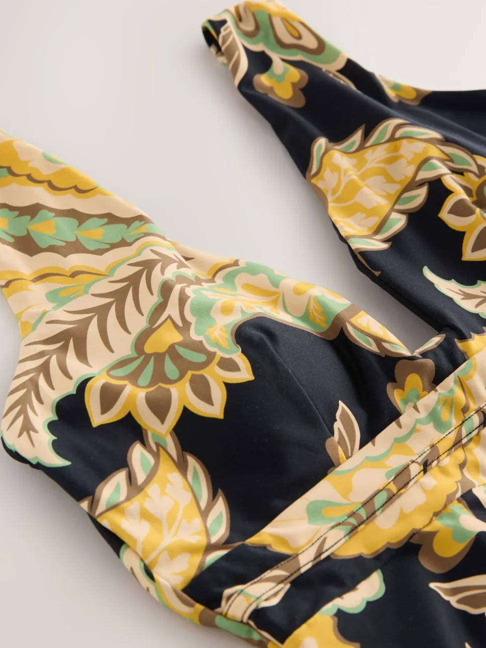 Black/Green Paisley Plunge Shaping Tummy Control Swimsuit