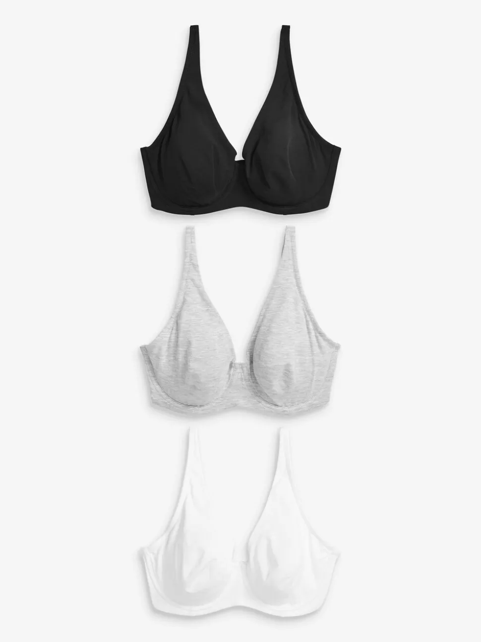 Black/Grey Marl/White Non Pad Full Cup DD+ Cotton Blend Ultimate Comfort Bras 3 Pack
