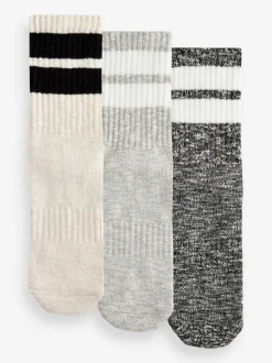 Black/Grey Stripe Cushion Sole Ribbed Sport Ankle Socks 3 Pack With Arch Support