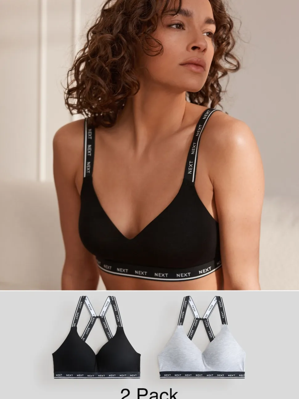 Black/Grey Ultimate Comfort Cotton Non Wired Padded Bras 2 Pack