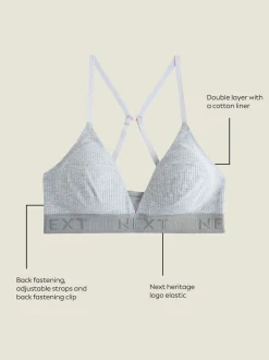 Black/Grey/Pink Cotton Ribbed Logo Bralettes 3 Pack