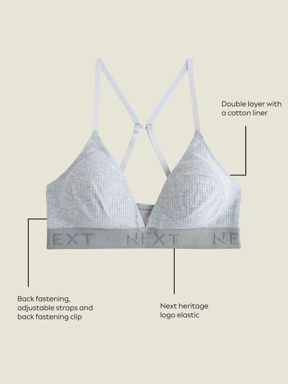 Black/Grey/Pink Cotton Ribbed Logo Bralettes 3 Pack
