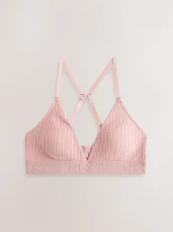 Black/Grey/Pink Cotton Ribbed Logo Bralettes 3 Pack