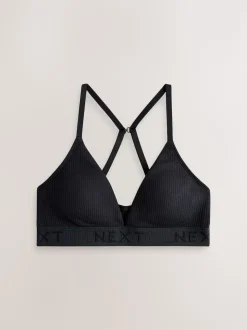 Black/Grey/Pink Cotton Ribbed Logo Bralettes 3 Pack