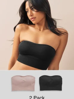 Black/Light Pink Seamless Bandeau Ultimate Comfort Bras 2 Pack