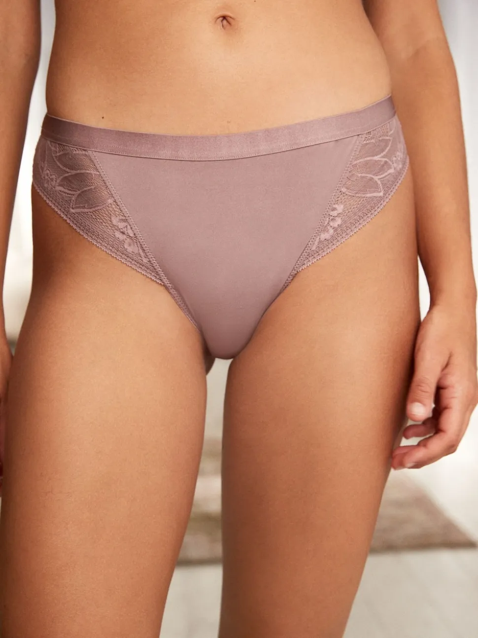 Black/Mauve Purple High Leg Microfibre and Lace Knickers 2 Pack