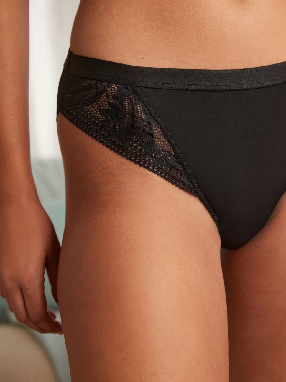 Black/Mauve Purple High Leg Microfibre and Lace Knickers 2 Pack