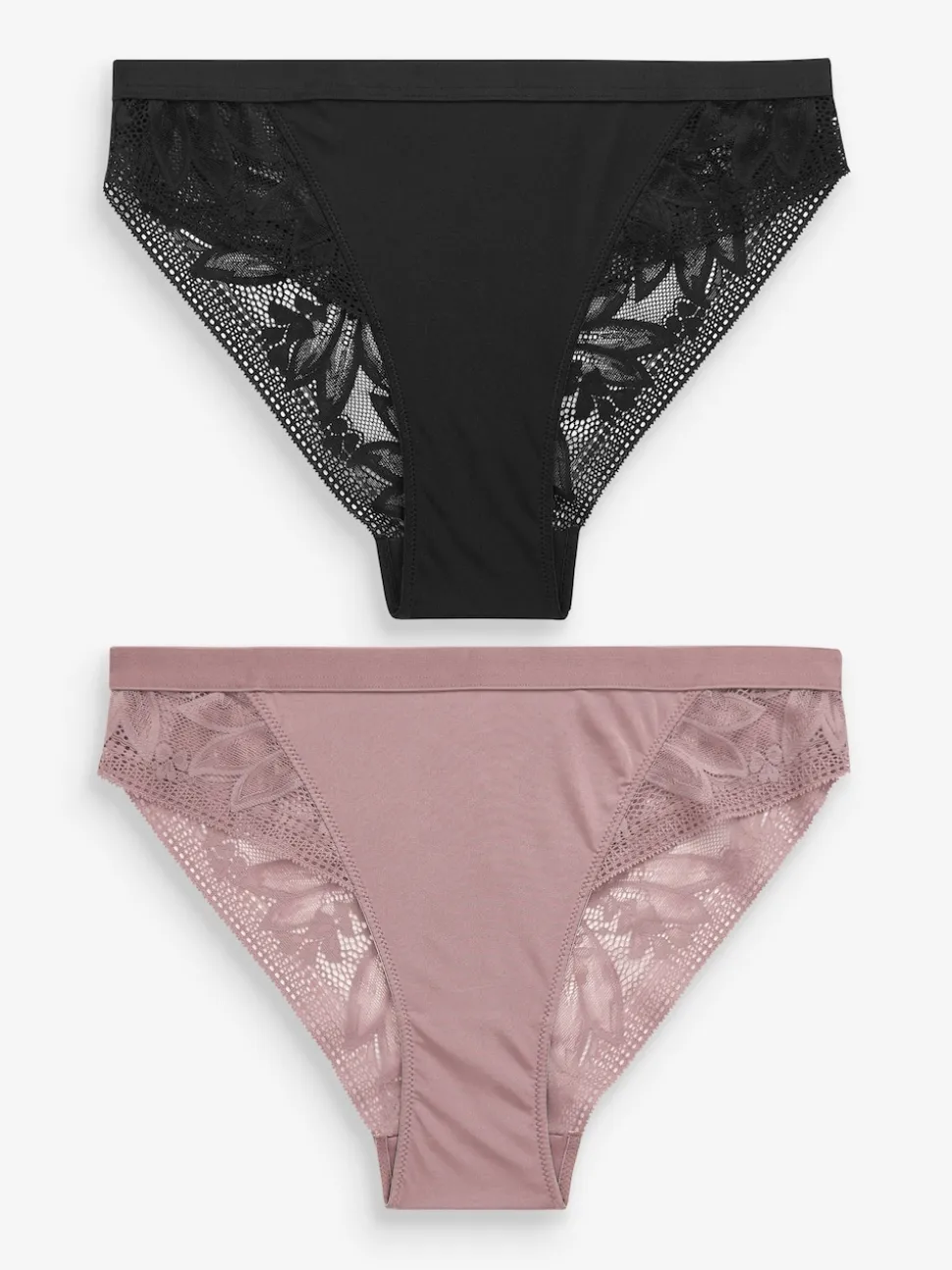 Black/Mauve Purple High Leg Microfibre and Lace Knickers 2 Pack
