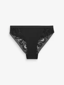 Black/Mauve Purple High Leg Microfibre and Lace Knickers 2 Pack