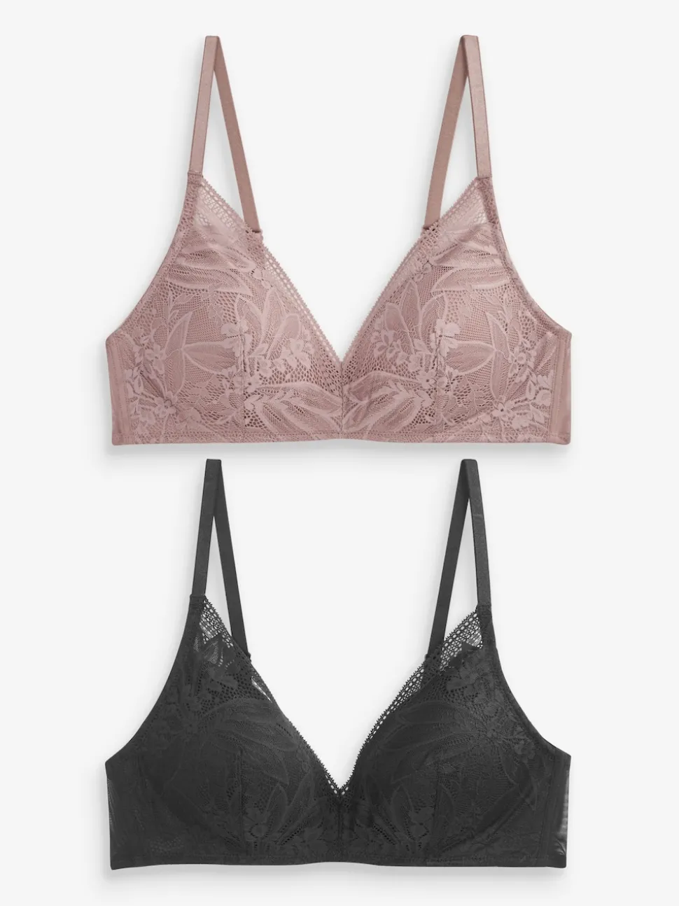Black/Mauve Purple Pad Non Wire Lace Detail Ultimate Comfort Bras 2 Pack