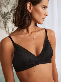 Black/Mauve Purple Pad Non Wire Lace Detail Ultimate Comfort Bras 2 Pack