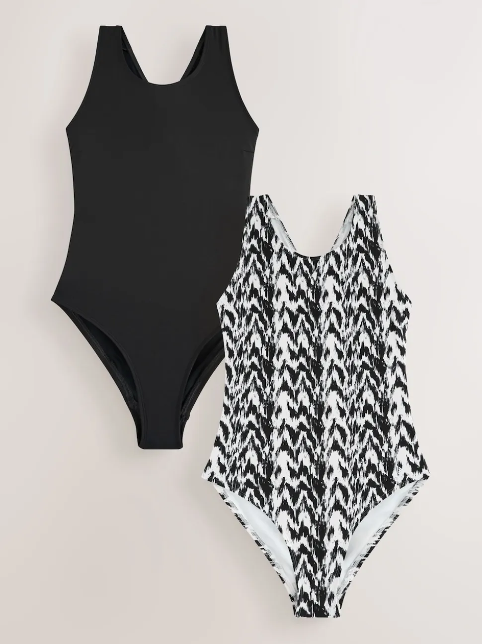 Black/Monochrome Ikat High Neck Swimsuit 2 Pack