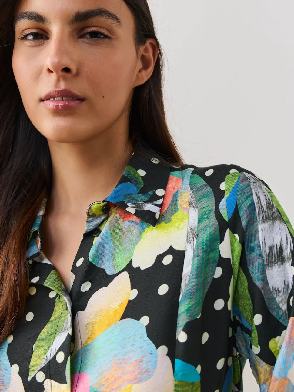 Black/Multi Floral Long Sleeve Midi Shirt Dress