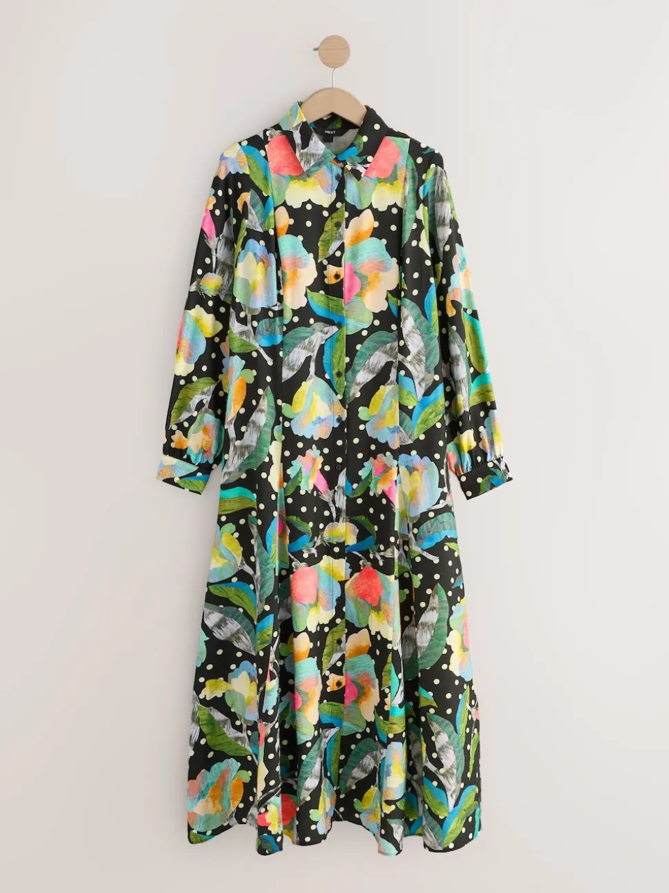 Black/Multi Floral Long Sleeve Midi Shirt Dress