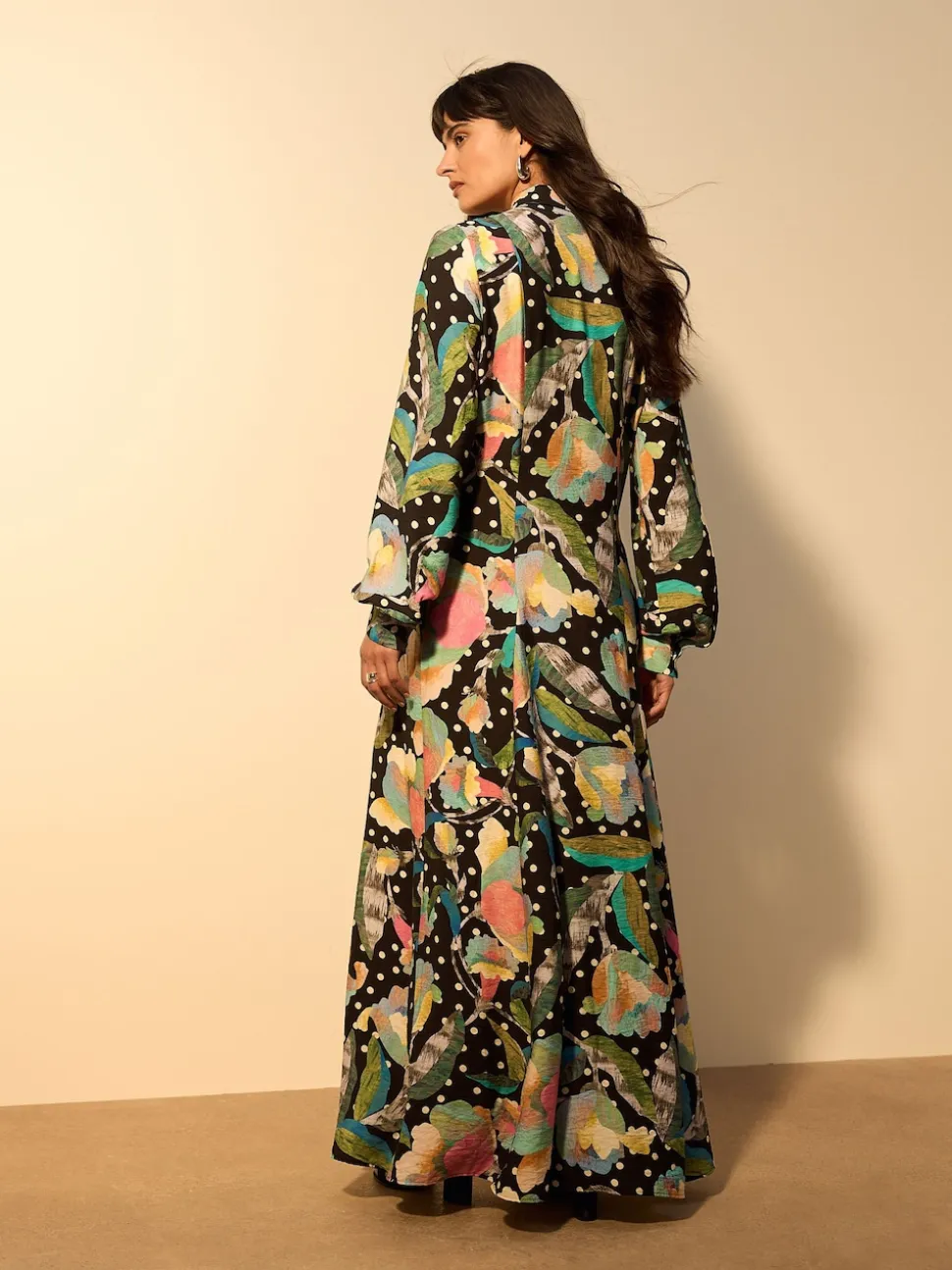 Black/Multi Floral Printed Long Sleeve Shirt Dress
