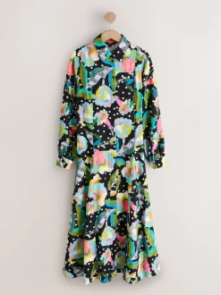 Black/Multi Floral Printed Long Sleeve Shirt Dress
