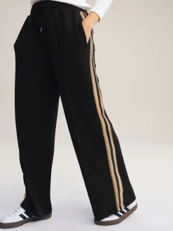 Black/Neutral Slinky Wide Leg Side Stripe Track Trousers