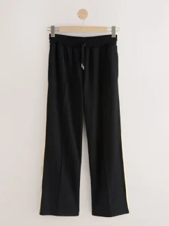 Black/Neutral Slinky Wide Leg Side Stripe Track Trousers