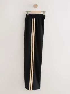 Black/Neutral Slinky Wide Leg Side Stripe Track Trousers