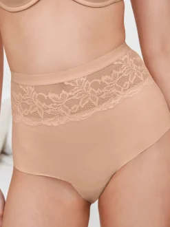 Black/Nude High Waist Lace Tummy Control Light Shaping Knickers 2 Pack