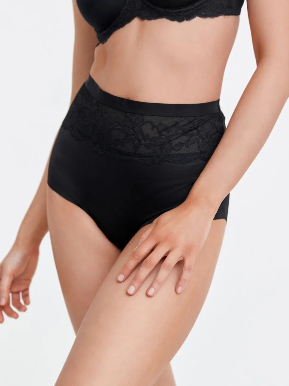 Black/Nude High Waist Lace Tummy Control Light Shaping Knickers 2 Pack