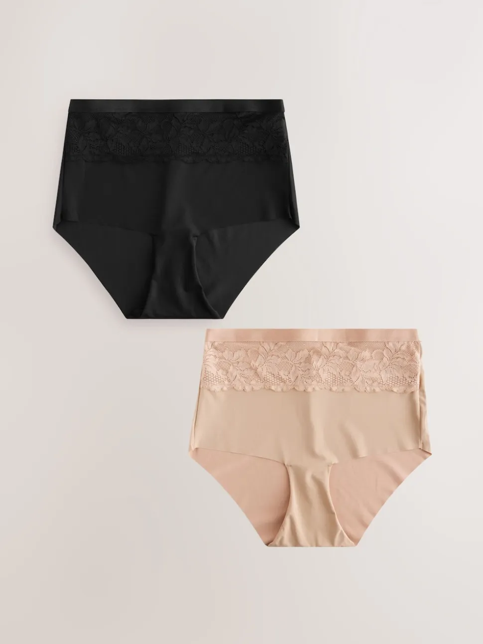 Black/Nude High Waist Lace Tummy Control Light Shaping Knickers 2 Pack