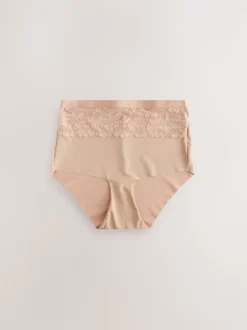 Black/Nude High Waist Lace Tummy Control Light Shaping Knickers 2 Pack