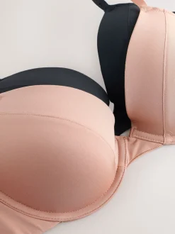 Black/Nude Push Up Pad Plunge A-E Smoothing Ultimate Comfort Bras 2 Pack