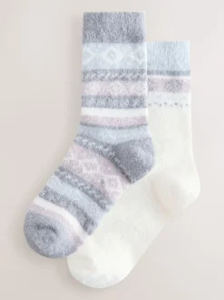 Black/Pastel Fairisle Superhairy Cosy Socks 2 Pack
