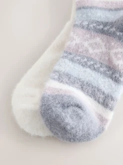 Black/Pastel Fairisle Superhairy Cosy Socks 2 Pack