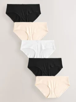 Black/Pastel Rose Nude/White Short Cotton Rich Knickers 5 Pack