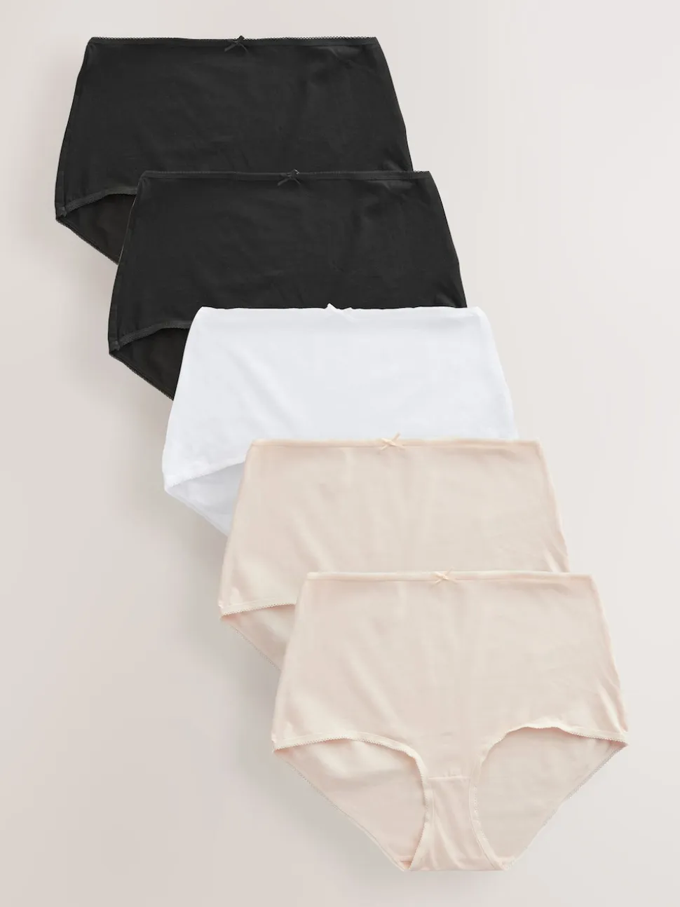 Black/Pastel Rose Nude/White Full Brief Cotton Rich Knickers 5 Pack