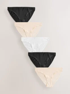 Black/Pastel Rose Nude/White High Leg Cotton Rich Knickers 5 Pack