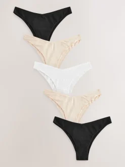 Black/Pastel Rose Nude/White Extra High Leg Cotton Rich Knickers 5 Pack