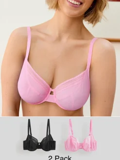 Black/Pink DD-K Mesh and Lace Trim Bras 2 Pack
