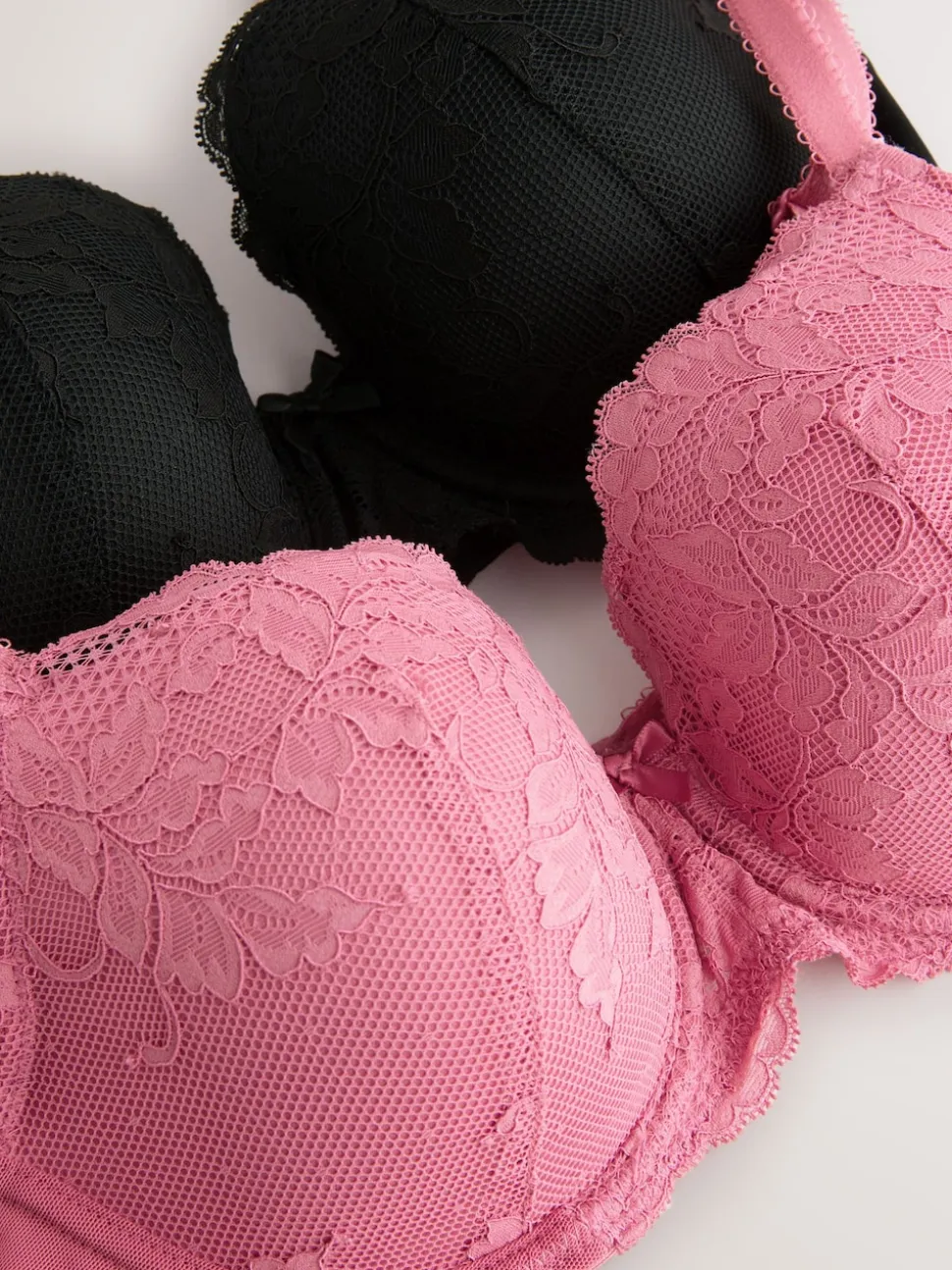 Black/Pink Pad Balcony DD+ Lace Bras 2 Pack