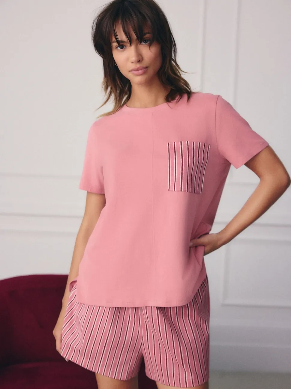 Black/Pink Stripe Short Set Pyjamas 2 Pack