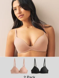 Black/Praline Nude A-E Push Up Padded Non Wired Smoothing Bras 2 Pack