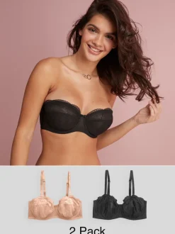 Black/Praline Nude DD+ Non Pad Strapless Bras 2 Pack