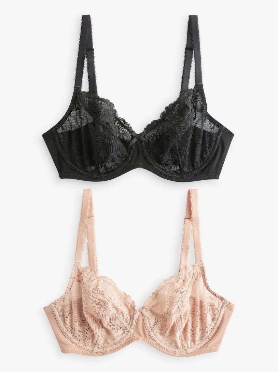 Black/Praline Nude Non Pad Balcony DD+ Lace Bras 2 Pack