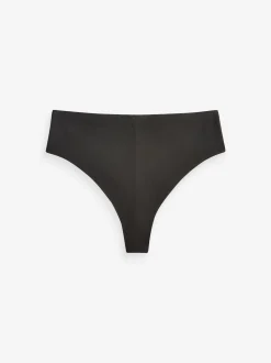 Black/Praline Nude/Chocolate Nude High Waisted Thong No VPL Comfort Knickers 3 Pack