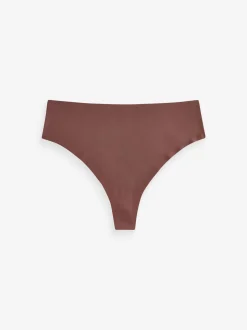 Black/Praline Nude/Chocolate Nude High Waisted Thong No VPL Comfort Knickers 3 Pack