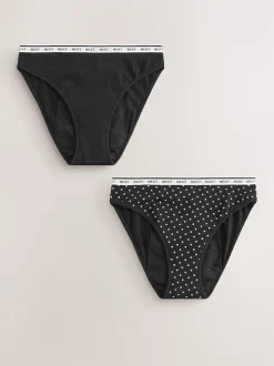 Black/Red Heart High Leg Heavy Flow Period Knickers 2 Pack