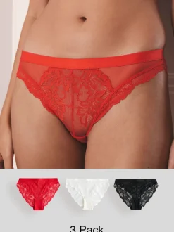 Black/Red/Cream Lace Knickers 3 Pack