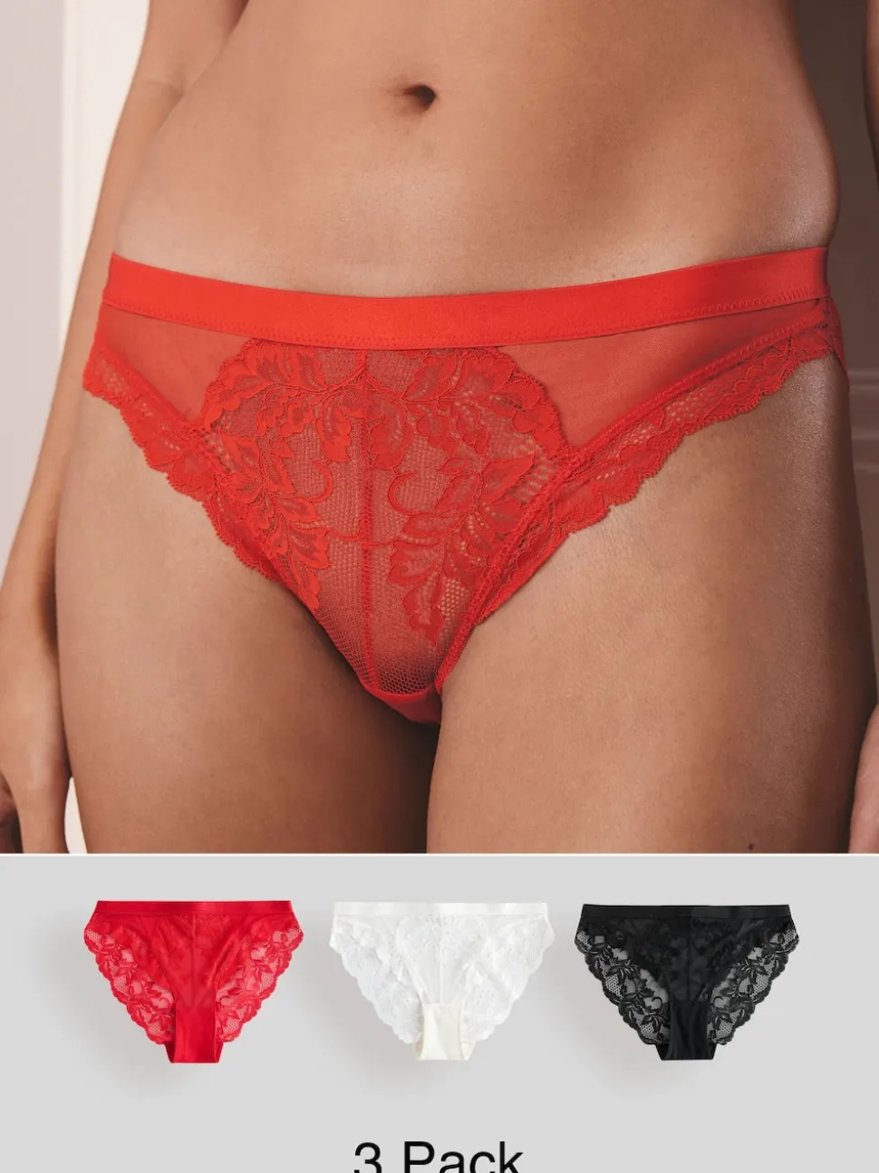 Black/Red/Cream Lace Knickers 3 Pack