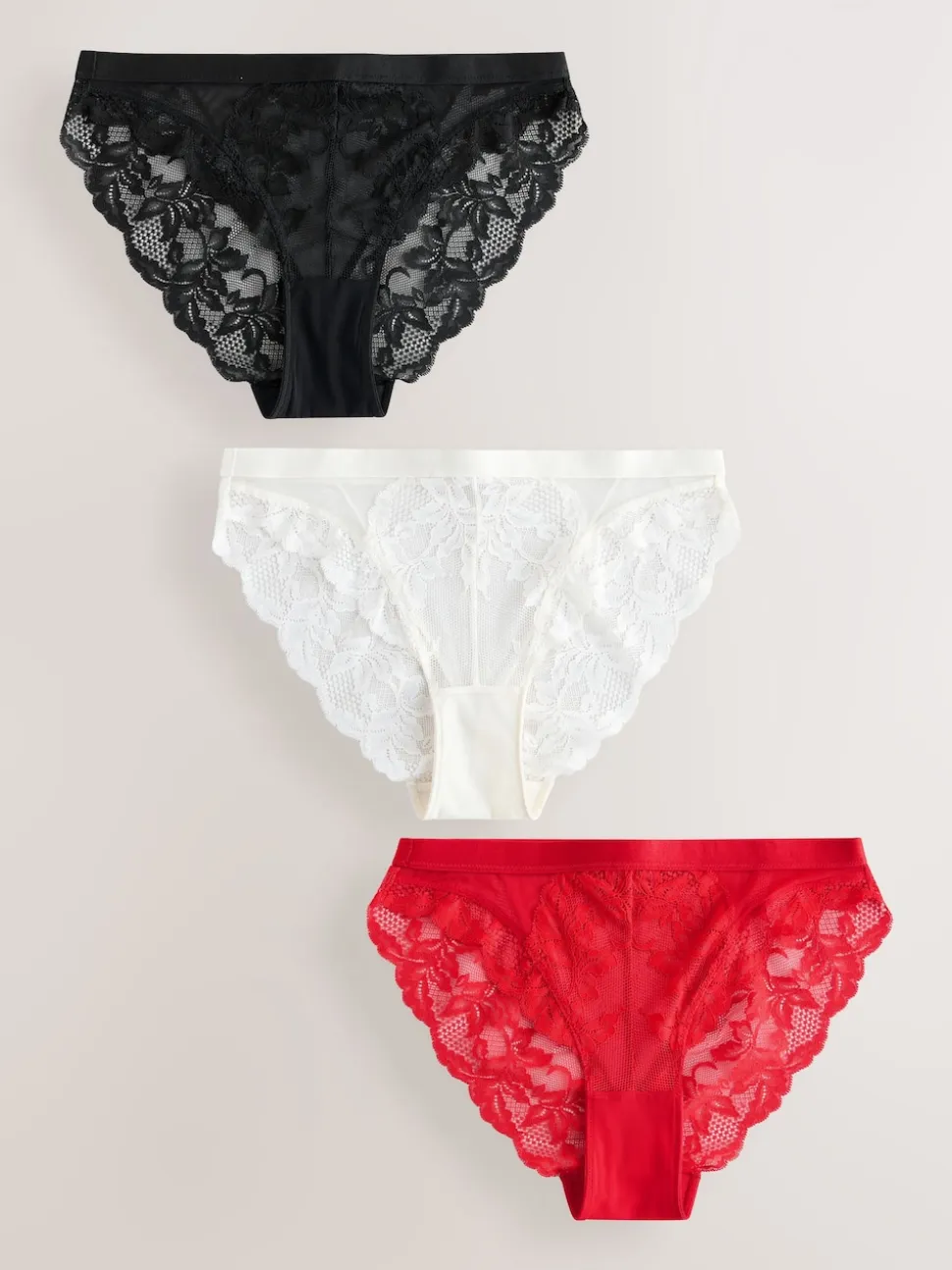 Black/Red/Cream Lace Knickers 3 Pack